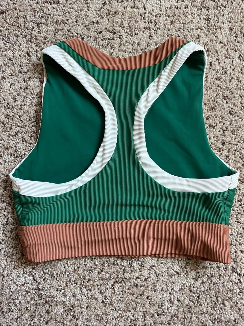 Beach Riot Sport Green Ribbed High Neck Neutral Color Block Sports Bra - Picture 5 of 5